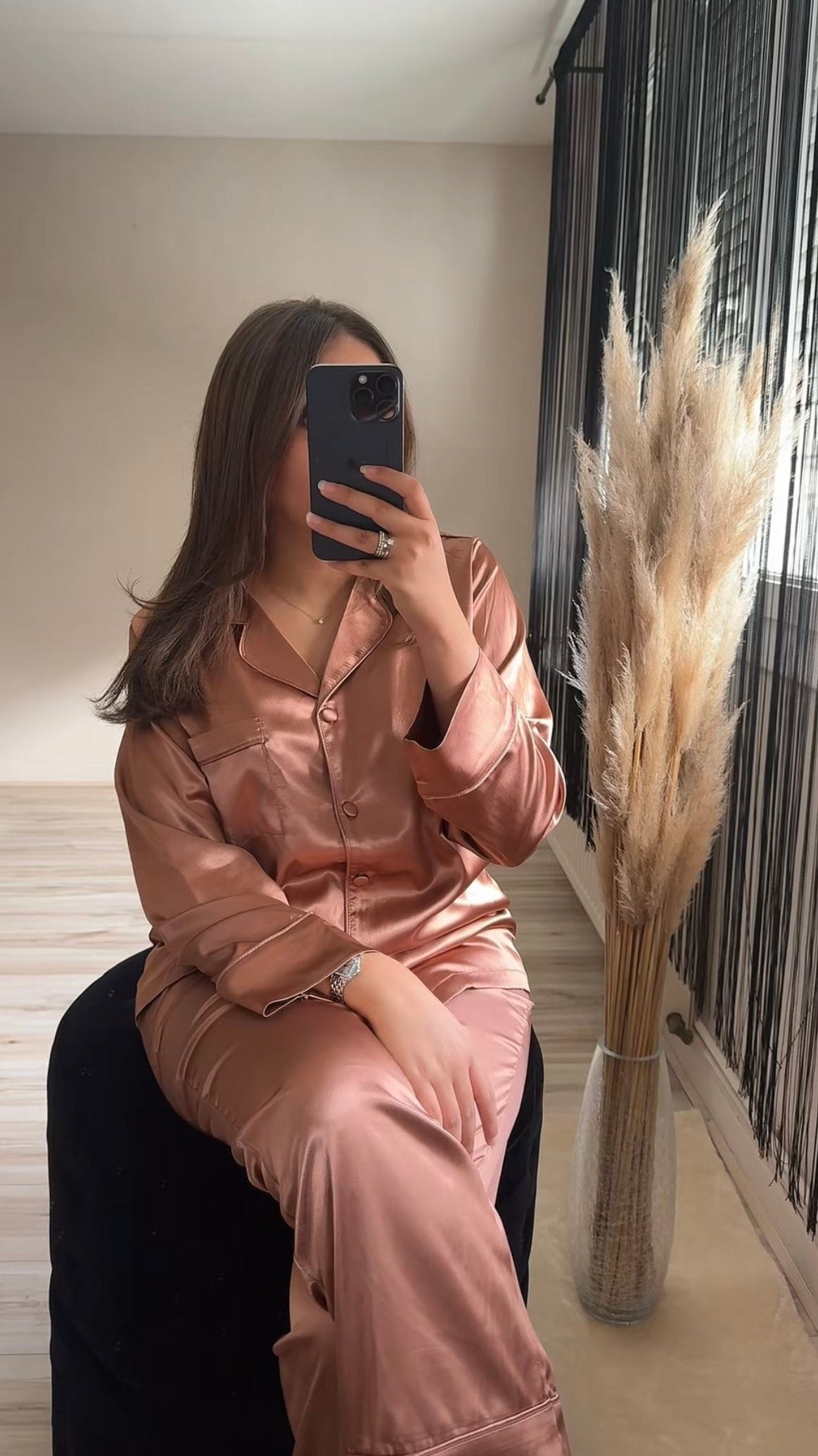 Glazed brown satin pajamas