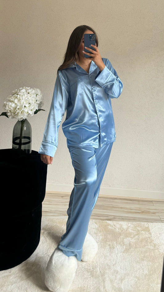 Sky blue satin pajamas 